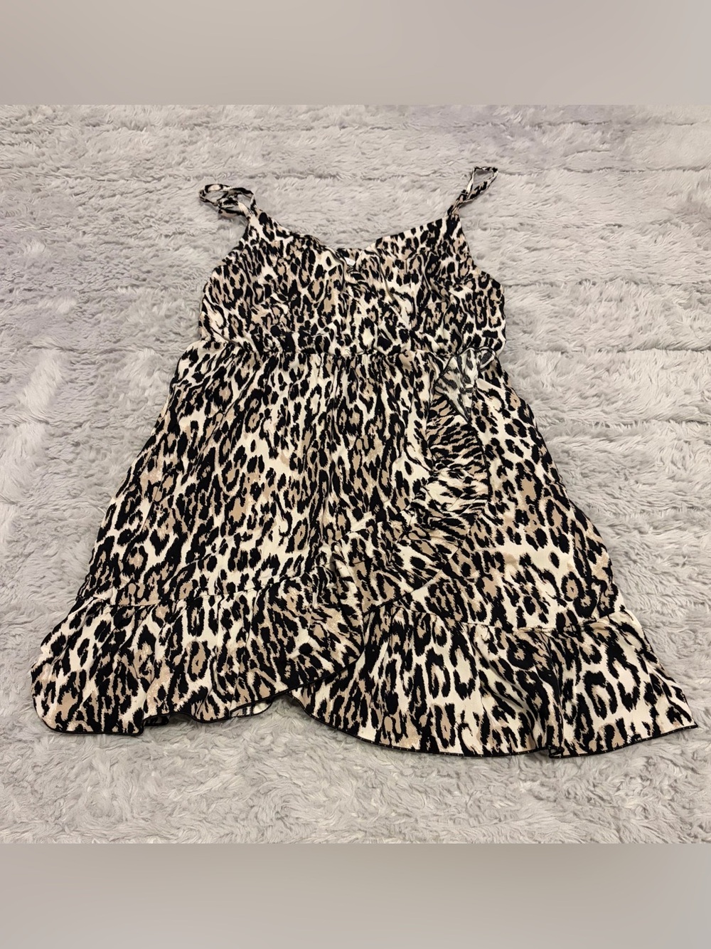 Subdued Leopard Print Ruffle Micro Mini Dress Y2K